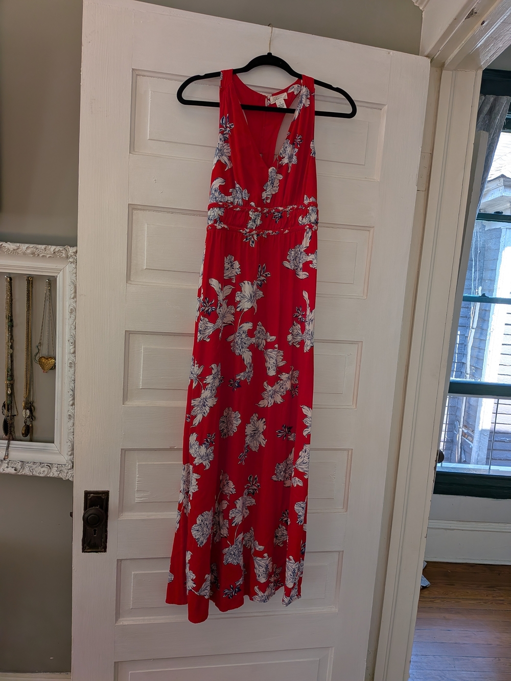 Japna Red Floral V-Neck Maxi Dress